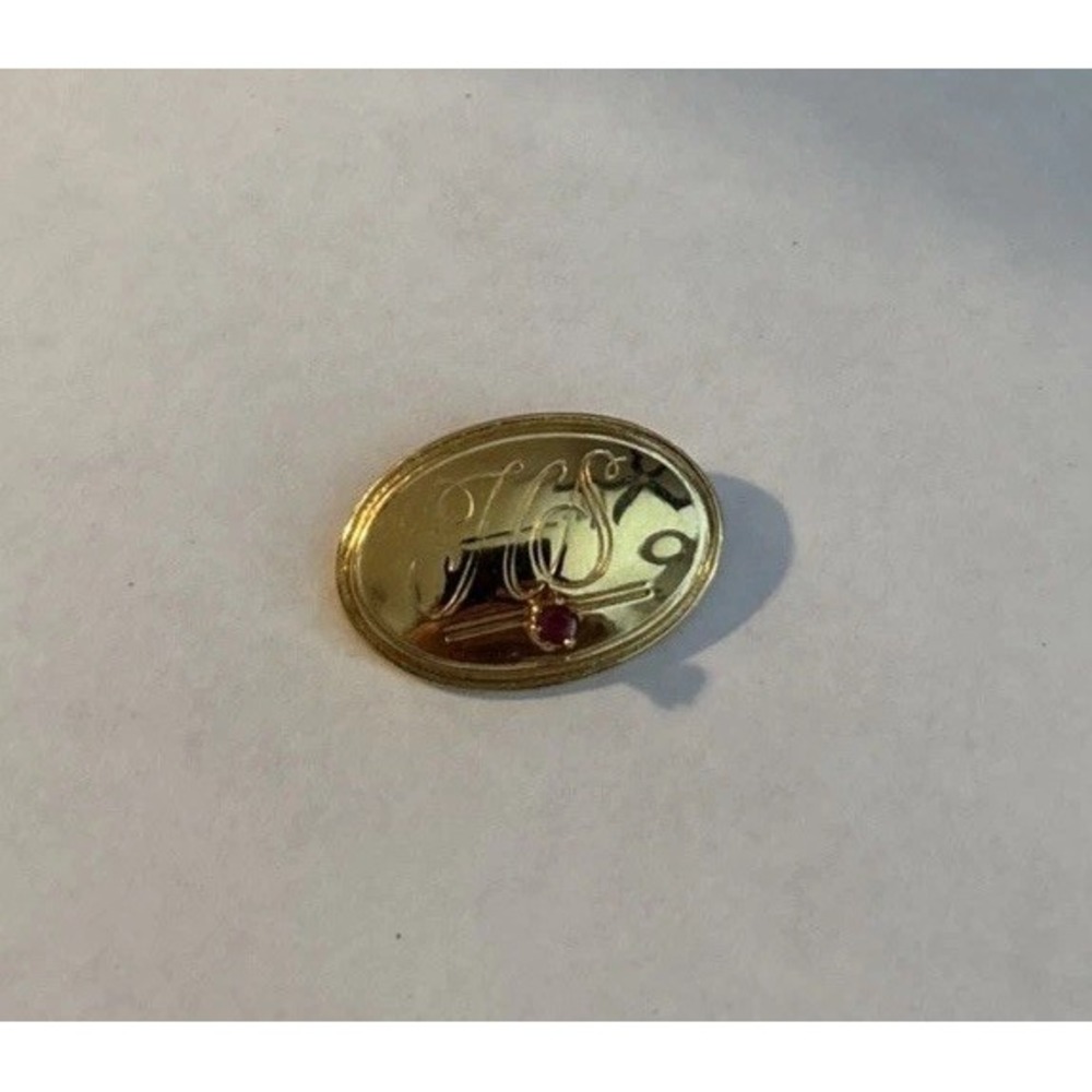 Vintage Avon President's Club Recognition Pin Gold Tone Red Rhinestone Oval